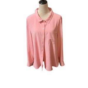 Tommy Hilfiger Size 2X Peach Roll Tab Long Sleeve Casual Blouse